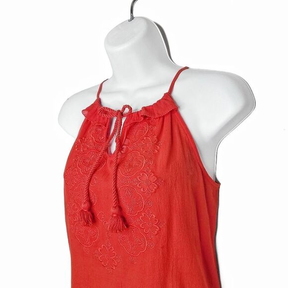 LOFT | Orange Embroidered Twisted Tassel Halter Neck Gauze Top | US XS - Picture 5 of 11